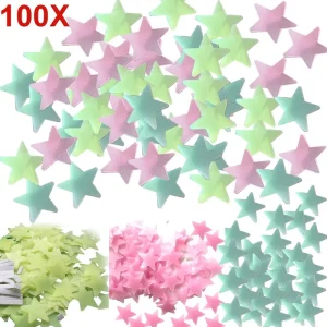 100pcs 3D Glowing Stars Wall Sticker Removable Wall Decals Glow Color Luminous Fluorescent Stickers For Kids Bedroom Rooms Decor 1