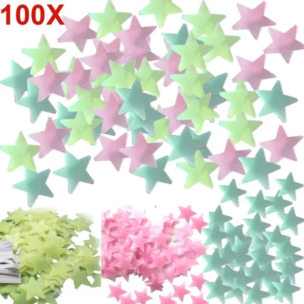 100pcs 3D Glowing Stars Wall Sticker Removable Wall Decals Glow Color Luminous Fluorescent Stickers For Kids Bedroom Rooms Decor 1
