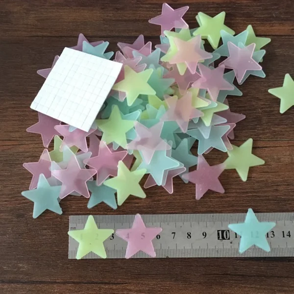 100pcs 3D Glowing Stars Wall Sticker Removable Wall Decals Glow Color Luminous Fluorescent Stickers For Kids Bedroom Rooms Decor 4