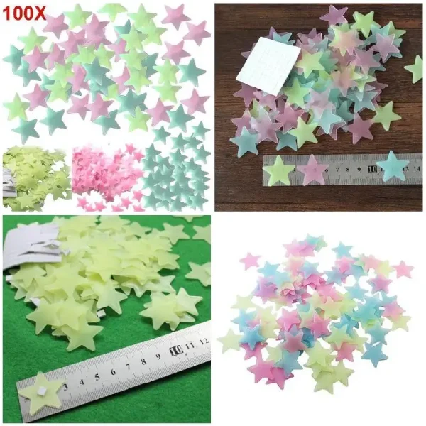 100pcs 3D Glowing Stars Wall Sticker Removable Wall Decals Glow Color Luminous Fluorescent Stickers For Kids Bedroom Rooms Decor 5