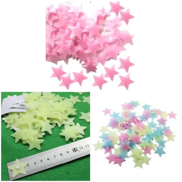 100pcs 3D Glowing Stars Wall Sticker Removable Wall Decals Glow Color Luminous Fluorescent Stickers For Kids Bedroom Rooms Decor 6