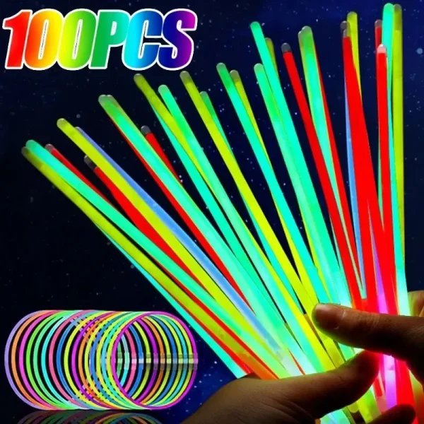 100pcs Luminous Colorful Glow Sticks Glowing Fluorescence Dark DIY Bracelet Necklace Glowstick Birthday Wedding Party Decor 4