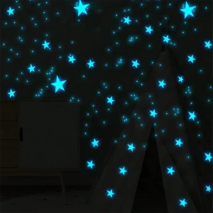100 pcs Luminous Moon and Stars Wall Stickers Glow in the Dark Wall Decals Bedroom Ceiling Home Decorative Stickers Kids Room 1
