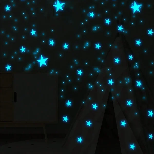 100 pcs Luminous Moon and Stars Wall Stickers Glow in the Dark Wall Decals Bedroom Ceiling Home Decorative Stickers Kids Room 1
