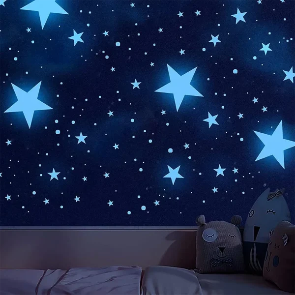 100 pcs Luminous Moon and Stars Wall Stickers Glow in the Dark Wall Decals Bedroom Ceiling Home Decorative Stickers Kids Room 3