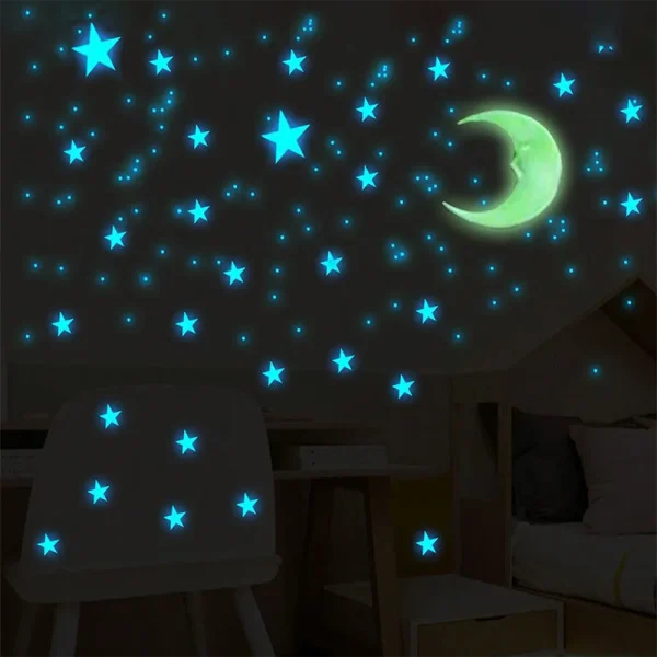 100pcs Glow in The Dark 3D Stars Wall Stickers Fluorescent Adhesive Luminous Stickers Kids Baby Room Bedroom Ceiling Home Decor 2