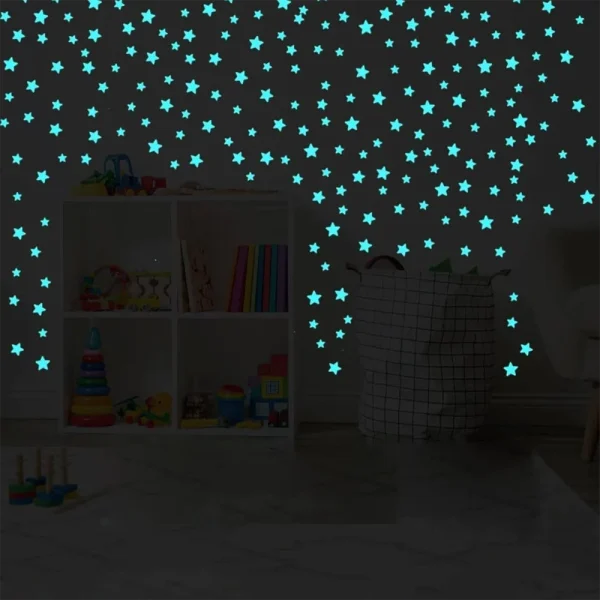 100pcs Glow in The Dark 3D Stars Wall Stickers Fluorescent Adhesive Luminous Stickers Kids Baby Room Bedroom Ceiling Home Decor 3