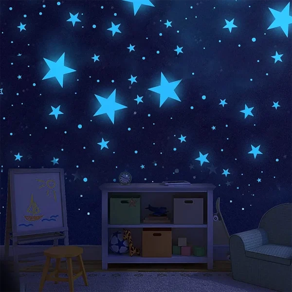 100pcs Glow in The Dark 3D Stars Wall Stickers Fluorescent Adhesive Luminous Stickers Kids Baby Room Bedroom Ceiling Home Decor 4