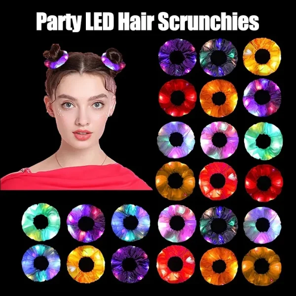 5-50Pcs LED Hair Scrunchie Light Up Hair Scrunchy for Women Satin Elastic Hairband Christmas Glow in the Dark Party Supplies 1