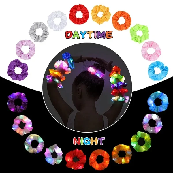 5-50Pcs LED Hair Scrunchie Light Up Hair Scrunchy for Women Satin Elastic Hairband Christmas Glow in the Dark Party Supplies 5