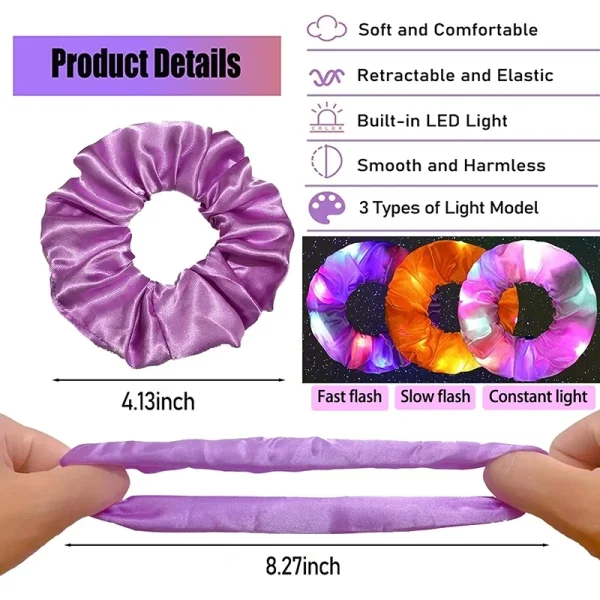 5-50Pcs LED Hair Scrunchie Light Up Hair Scrunchy for Women Satin Elastic Hairband Christmas Glow in the Dark Party Supplies 6