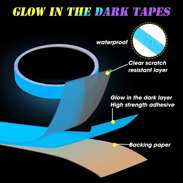 5M Bright Waterproof Luminous Tape Fluorescent Tape for Indoor Outdoor Marking Stage Theatre Steps Exit Green Glow Neon Tape 2