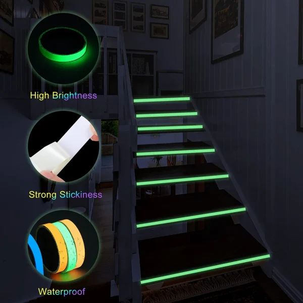 5M Bright Waterproof Luminous Tape Fluorescent Tape for Indoor Outdoor Marking Stage Theatre Steps Exit Green Glow Neon Tape 3