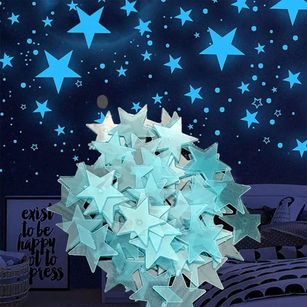 100/50/3pcs Glow in The Dark 3D Stars Moon Wall Stickers Luminous Stickers Kids Baby Room Bedroom Ceiling Home Decor Glow Star 1