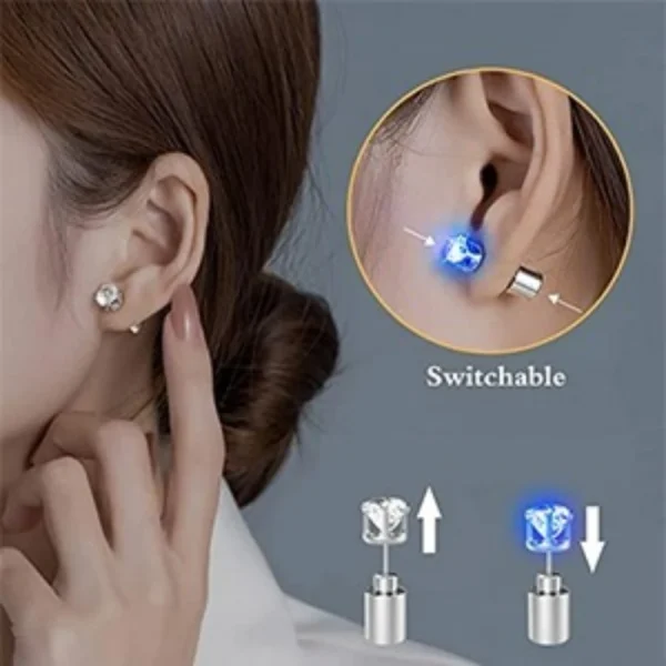 2PCS Colorful LED Luminous Studs Square Zircon Earrings Men Women Bar Rave Wedding Party Ear Stud Jewelry Glowing Earring 5