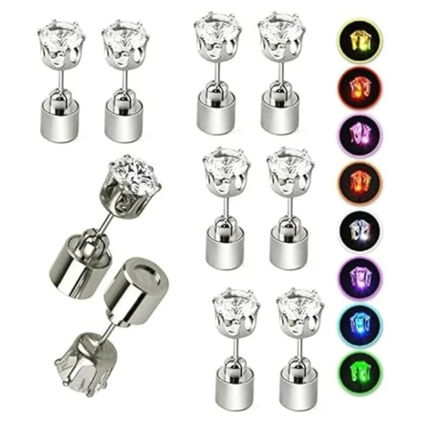 2PCS Colorful LED Luminous Studs Square Zircon Earrings Men Women Bar Rave Wedding Party Ear Stud Jewelry Glowing Earring 6
