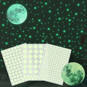 Self-adhesive Full Luna  Luminous Decals Kids Bedroom DIY 3D Glow In Dark Moon Stars Wall Stickers 1