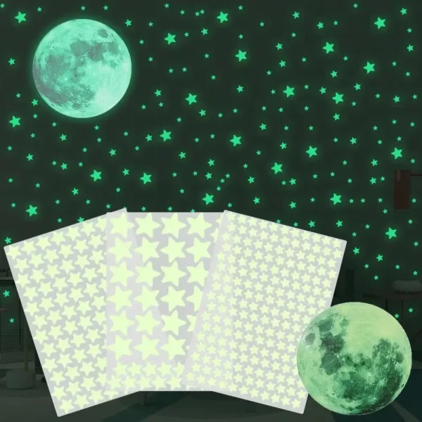 Self-adhesive Full Luna  Luminous Decals Kids Bedroom DIY 3D Glow In Dark Moon Stars Wall Stickers 1