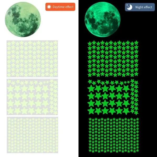 Self-adhesive Full Luna  Luminous Decals Kids Bedroom DIY 3D Glow In Dark Moon Stars Wall Stickers 2