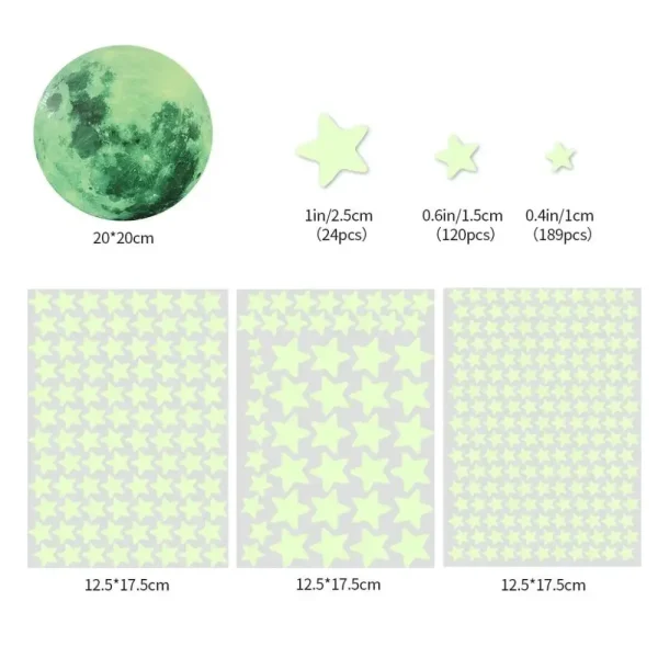 Self-adhesive Full Luna  Luminous Decals Kids Bedroom DIY 3D Glow In Dark Moon Stars Wall Stickers 3