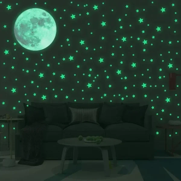 Self-adhesive Full Luna  Luminous Decals Kids Bedroom DIY 3D Glow In Dark Moon Stars Wall Stickers 4