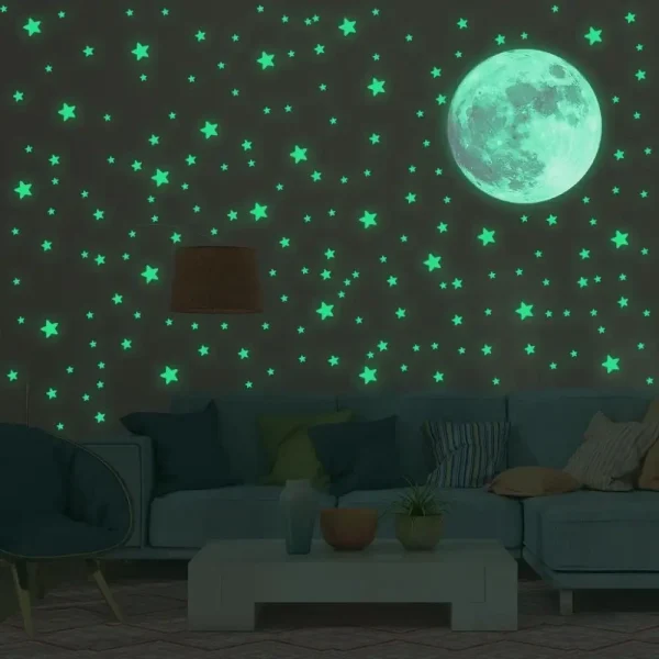 Self-adhesive Full Luna  Luminous Decals Kids Bedroom DIY 3D Glow In Dark Moon Stars Wall Stickers 5