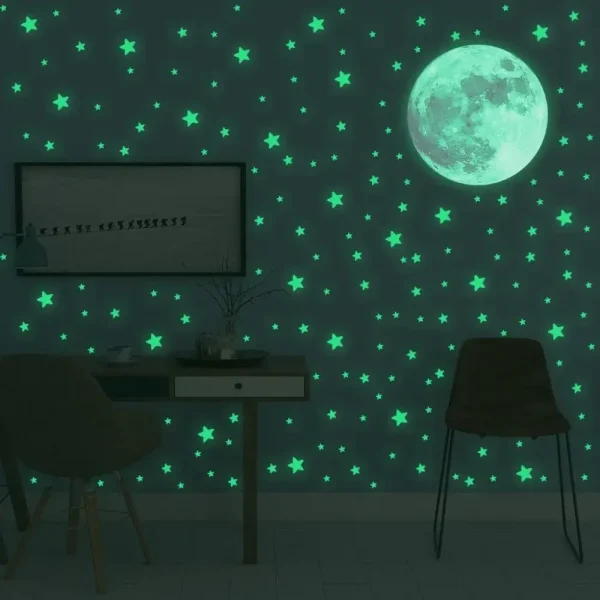 Self-adhesive Full Luna  Luminous Decals Kids Bedroom DIY 3D Glow In Dark Moon Stars Wall Stickers 6