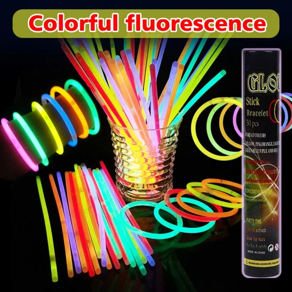 2024 New 100Pcs Party Fluorescence Light Glow Sticks Bracelets Necklaces Neon For Wedding Party Colorful Glow Stick Gifts 1
