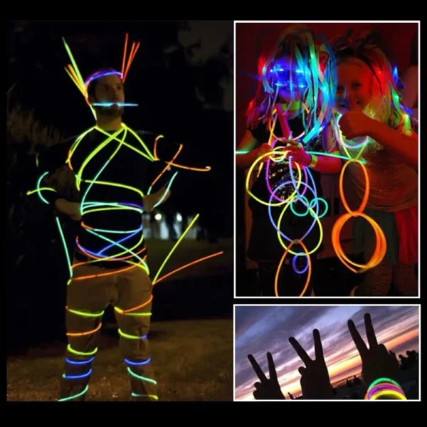 2024 New 100Pcs Party Fluorescence Light Glow Sticks Bracelets Necklaces Neon For Wedding Party Colorful Glow Stick Gifts 5