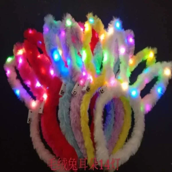 12pcs  Women Girls LED Bunny Ears Hairband Easter Light Up Headbands  Halloween Glow Party Supplies Wedding Festival 2