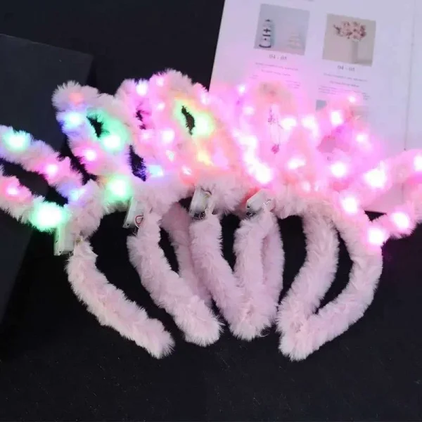 12pcs  Women Girls LED Bunny Ears Hairband Easter Light Up Headbands  Halloween Glow Party Supplies Wedding Festival 4