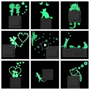 Luminous Switch Stickers Glow In The Dark Decorative Sticker Kids Room Cartoon Cat Dog Fairy Star Pvc Wall Home Decoration 2023 1