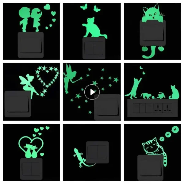 Luminous Switch Stickers Glow In The Dark Decorative Sticker Kids Room Cartoon Cat Dog Fairy Star Pvc Wall Home Decoration 2023 1