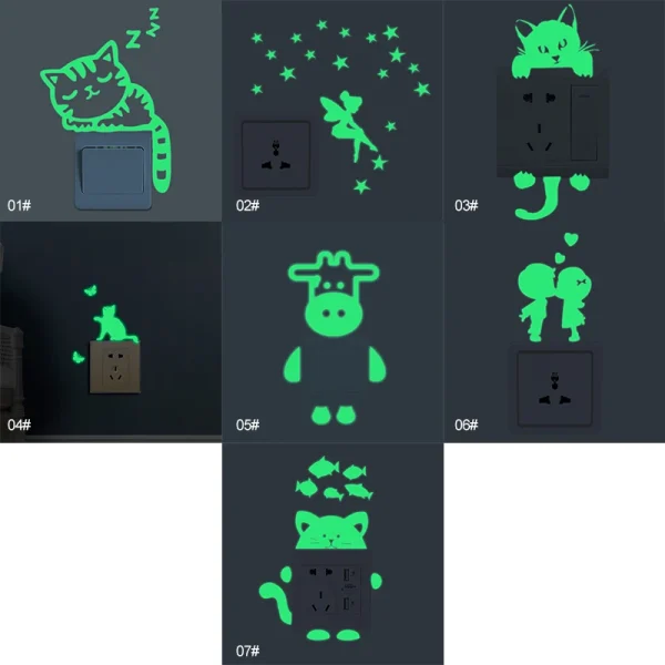 Luminous Switch Stickers Glow In The Dark Decorative Sticker Kids Room Cartoon Cat Dog Fairy Star Pvc Wall Home Decoration 2023 3