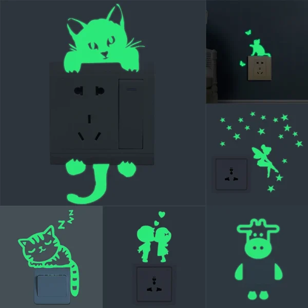 Luminous Switch Stickers Glow In The Dark Decorative Sticker Kids Room Cartoon Cat Dog Fairy Star Pvc Wall Home Decoration 2023 4