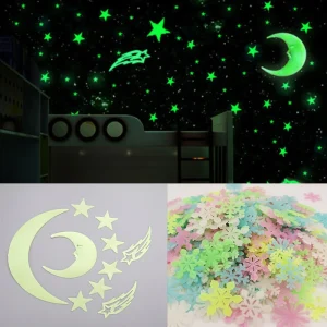 3D Star and Moon Energy Storage Fluorescent Glow In the dark Luminous on Wall Stickers for Kids Room living room Decal 1