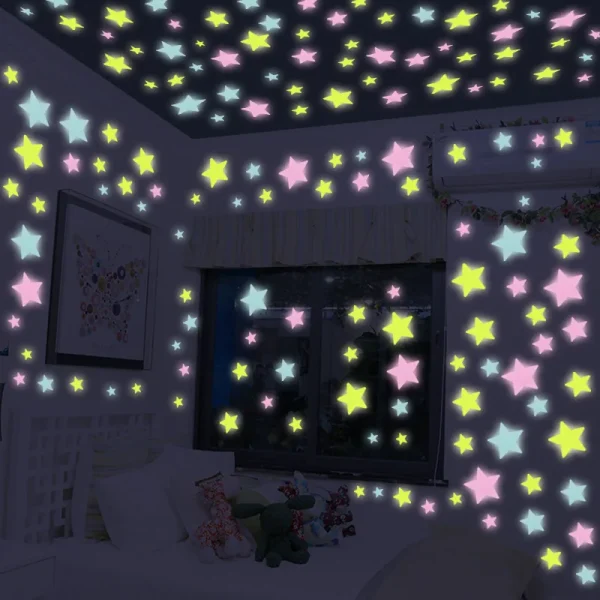 3D Star and Moon Energy Storage Fluorescent Glow In the dark Luminous on Wall Stickers for Kids Room living room Decal 2