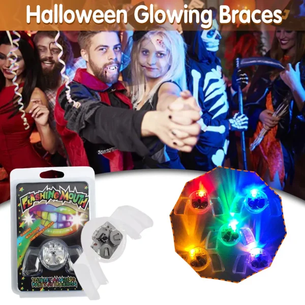 1 Pcs Creative Flashing LED Light Up Mouth Braces Piece Glow Teeth Halloween Party Rave Glow Party Supplies Toy Decompression 3