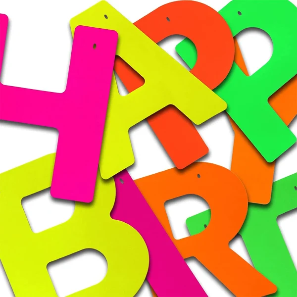 Neon Happy Birthday Banner Blacklight Party Supplies Glow in the Dark Birthday Banner Black Light Reactive UV Party Accessories 2