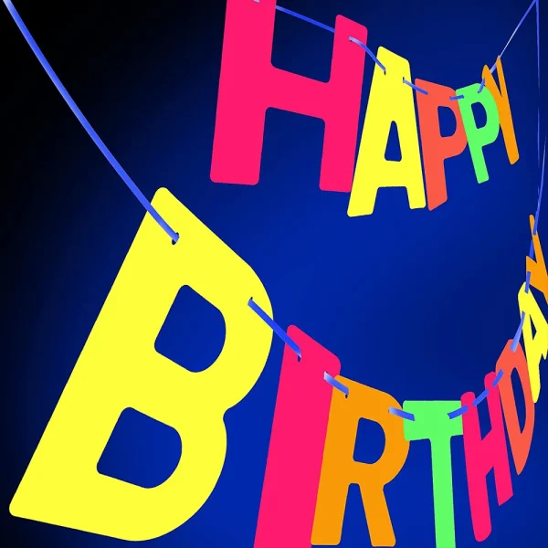 Neon Happy Birthday Banner Blacklight Party Supplies Glow in the Dark Birthday Banner Black Light Reactive UV Party Accessories 3