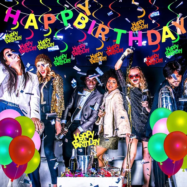 Neon Happy Birthday Banner Blacklight Party Supplies Glow in the Dark Birthday Banner Black Light Reactive UV Party Accessories 5