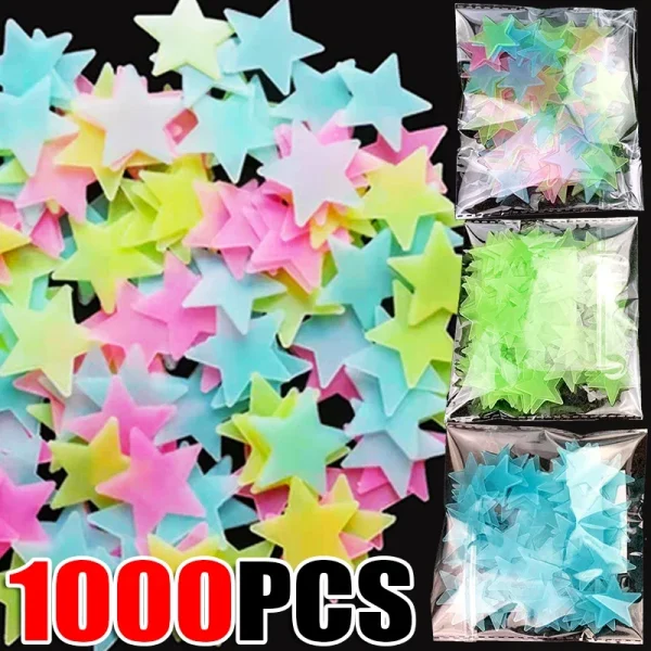 50/1000Pcs Glow in The Dark Stars Wall Stickers Luminous 3D Fluorescent Adhesive Decoration for Home Baby Kids Bedroom Ceiling 1