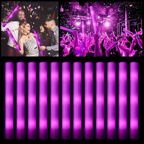 30pcs Pink LED Foam Stick Sponge Light Stick Light Up Baton Wands Cheer Tube Glow in The Dark Party Supplies for Raves Concert 1