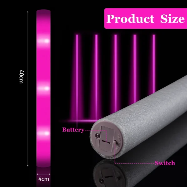 30pcs Pink LED Foam Stick Sponge Light Stick Light Up Baton Wands Cheer Tube Glow in The Dark Party Supplies for Raves Concert 2