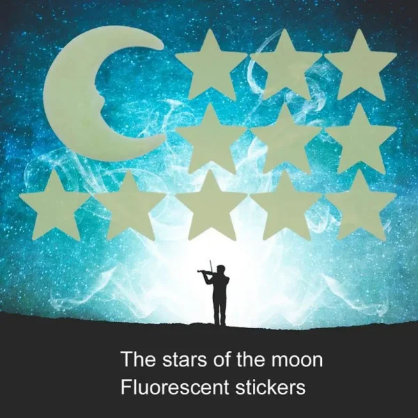 12Pcs Stars Moon Glow In Dark Fluorescent Decal Wall Stickers Kids Baby Rooms Bedroom Home Decor Fluorescent Star Stickers 2