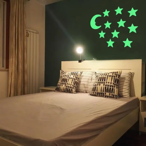 12Pcs Stars Moon Glow In Dark Fluorescent Decal Wall Stickers Kids Baby Rooms Bedroom Home Decor Fluorescent Star Stickers 3