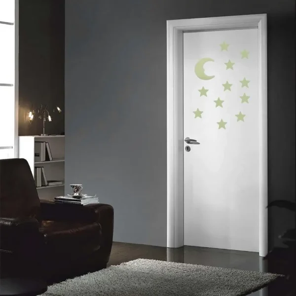 12Pcs Stars Moon Glow In Dark Fluorescent Decal Wall Stickers Kids Baby Rooms Bedroom Home Decor Fluorescent Star Stickers 4