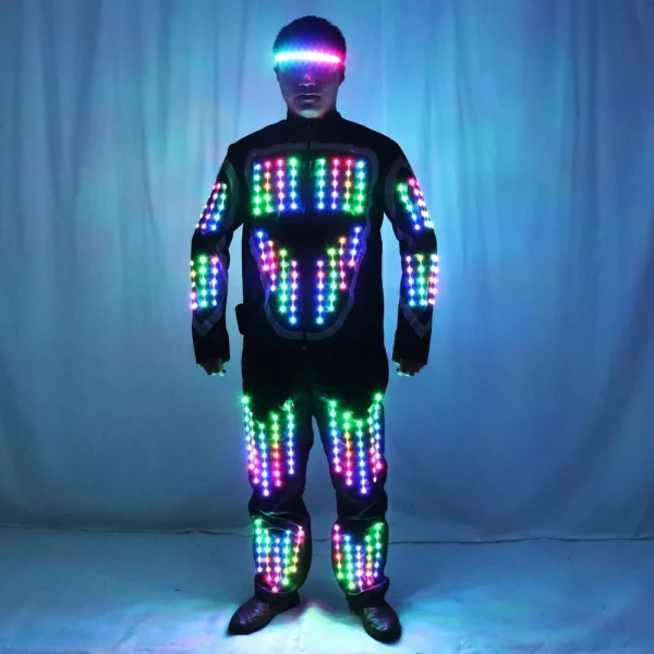 Full Color LED Growing Robot Suit Costume Men LED Luminous Flashing Clothing Dance Wear For Night Clubs Party Event Bar Supplies 3