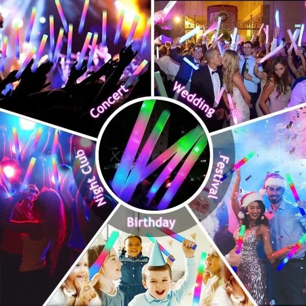 30/60/100/120Pcs LED Glow Foam Stick Bulk Colorful LED Glow Sticks  Cheer Tube Dark Light Birthday Wedding Party Supplies 4