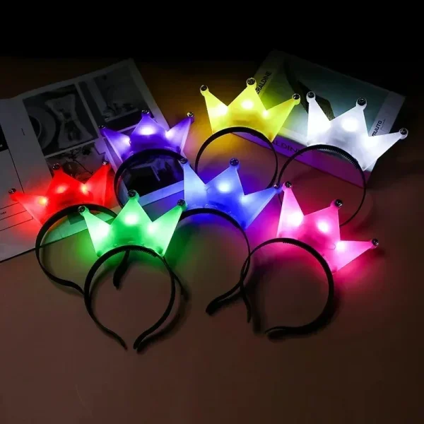 5/10pcs LED Crown Headband Light Up Crown Headbands Princess Crowns Hair Hoop Tiaras Flashing Hairband Wedding Party Supplies 4